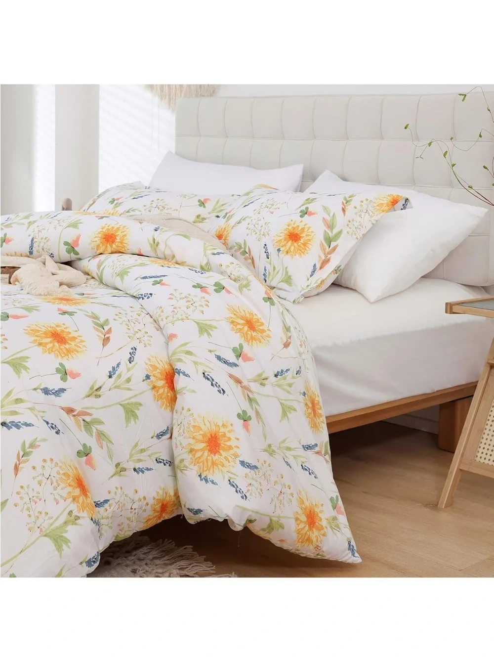 NEW JSD Yellow Floral Printed 3-piece Duvet Cover Set. Botanical. King